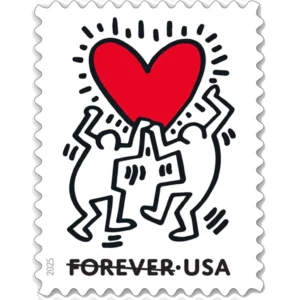 Forever Stamps 2025 Love – Keith Haring Heart Design, Wedding Invitation, First-Class Postage